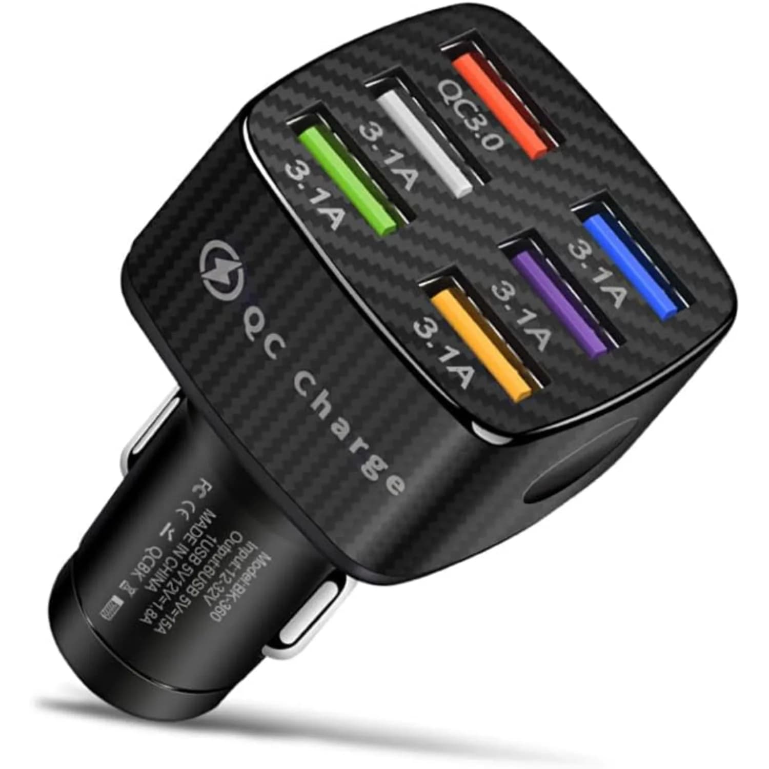 Fast Charging 6 Ports Car Phone Charger Adapter,QC3.0/.1A Type Smart Shunt Cigarette Lighter USB Charger Compatible with 14 13
