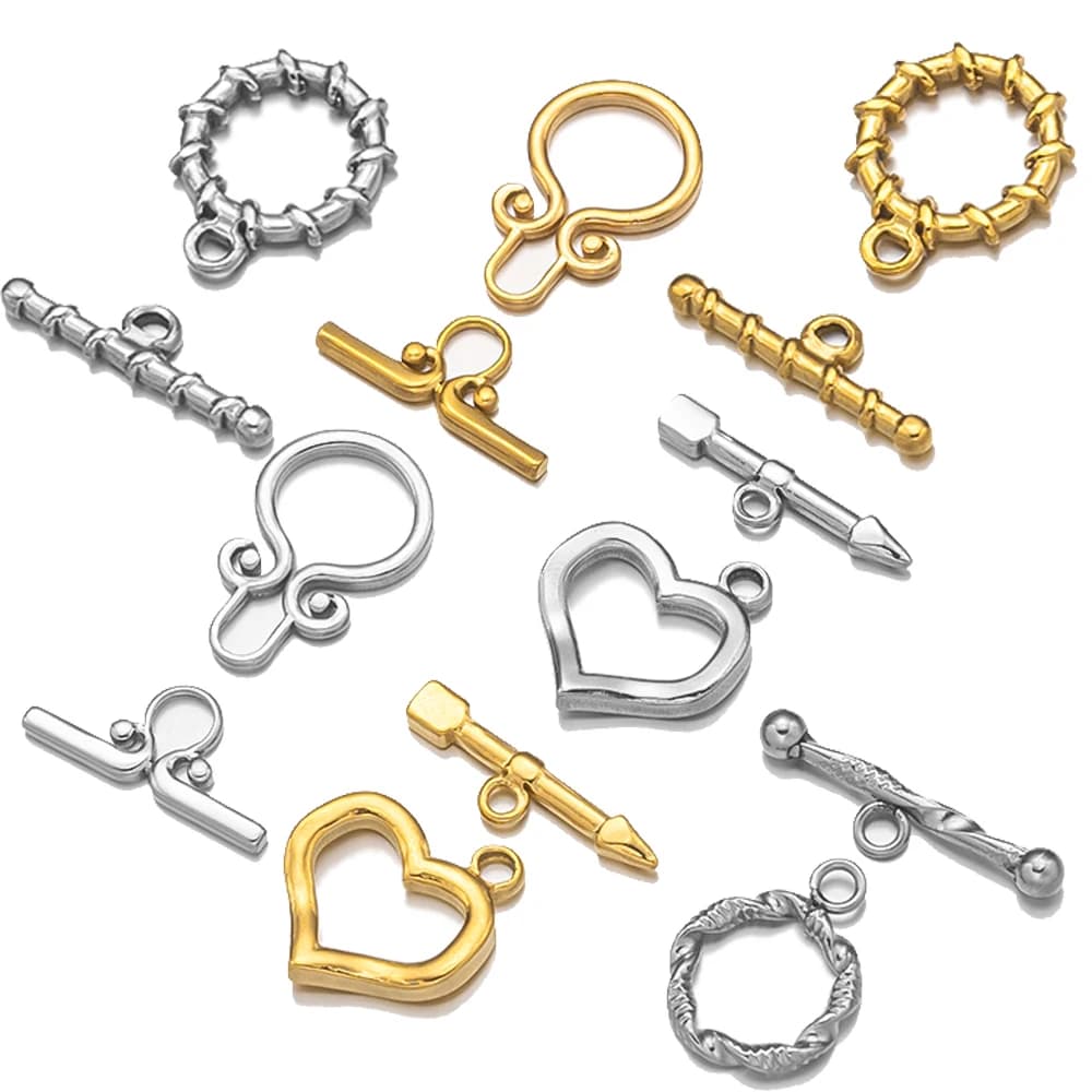 2 Set Stainless Steel Gold Toggle OT End Chains for DIY Necklaces Hooks Connectors Jewelry Creation Supply Accessories