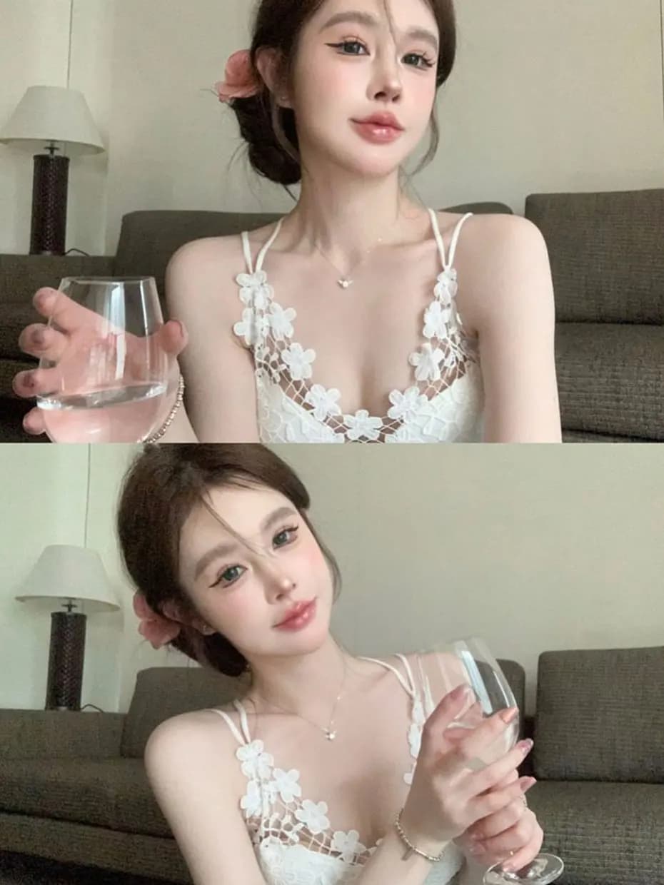 Lace Hollow out Cross Backless Crop Top Women Summer Sexy White Camisole Underwear Base Shirt V-neck Sleeveless Hollow out