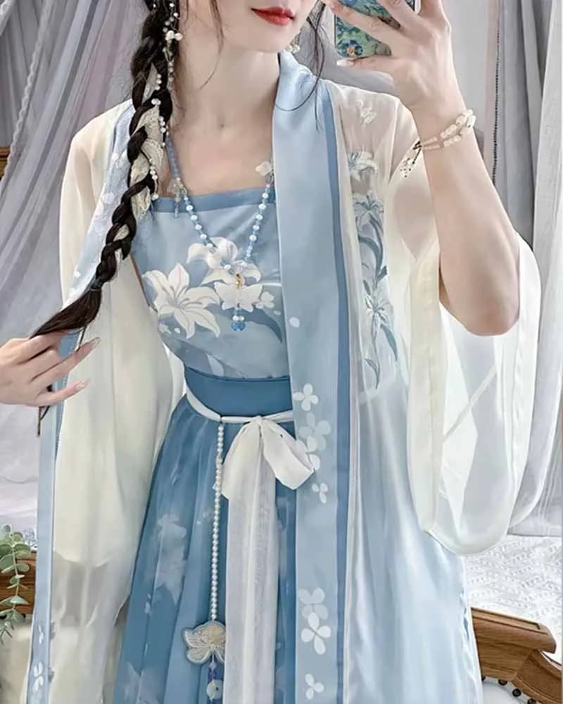 Plus Size 8XL Hanfu Dress Women Ancient Chinese Hanfu set Costume Cosplay oversize Vintage Light-blue Hanfu Party Dress 6XL