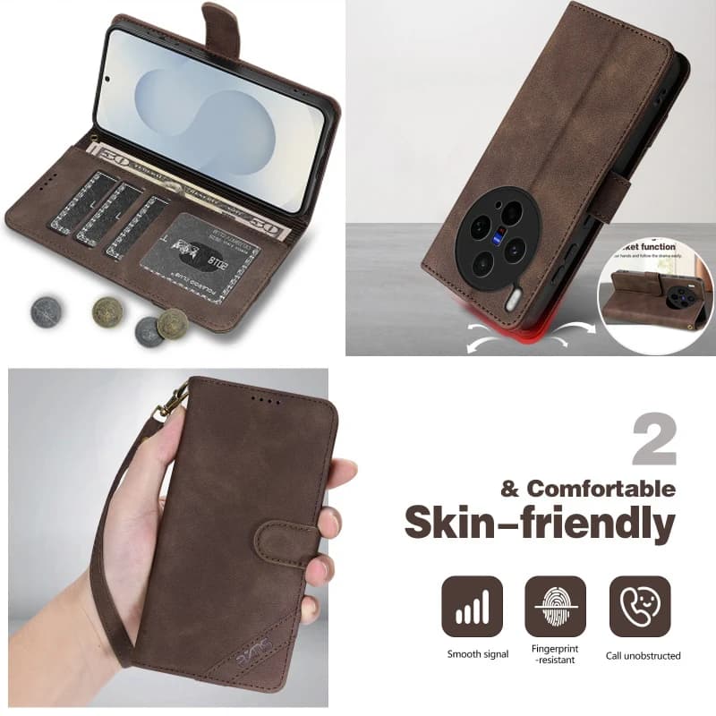 EUCAGR Custodia a portafoglio in pelle PU di lusso per VIVO X300S X300 Pro con copertura a portafoglio con blocco RFID per VIVO X300 Ultra