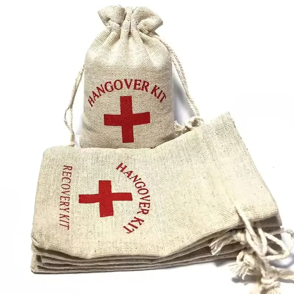 10/20/30/50 Pezzi Sacchetti in Cotone e Lino per Feste di Natale, Kit Anti-Postumi della Notte con Croce Rossa, Sacchetti Regalo per Primo Soccorso per Eventi Festivi