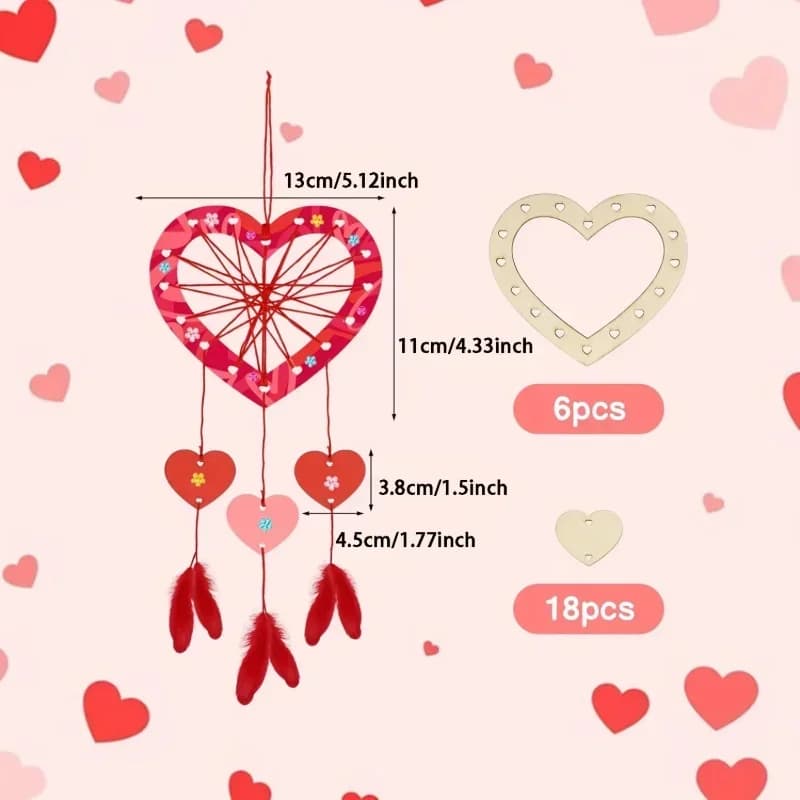 6 Pack Wooden Heart-Shaped Dream Catchers Set for Home Decor Ideal for Mother's Day Birthday Wedding Party Decorations