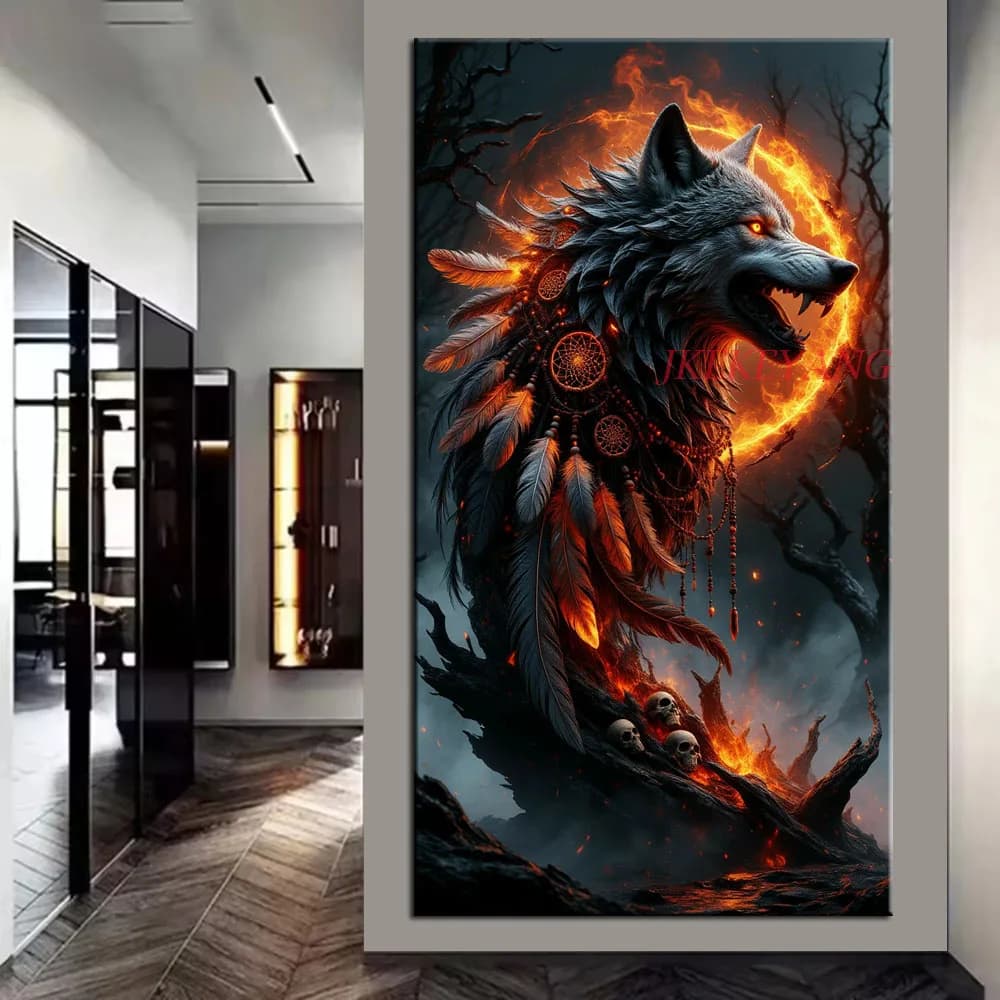 Fantasy Wolf and Dreamcatcher Picture DIY Diamond Painting Cross Stitch Full Drills Diamond Mosaic New Collection Home Decor