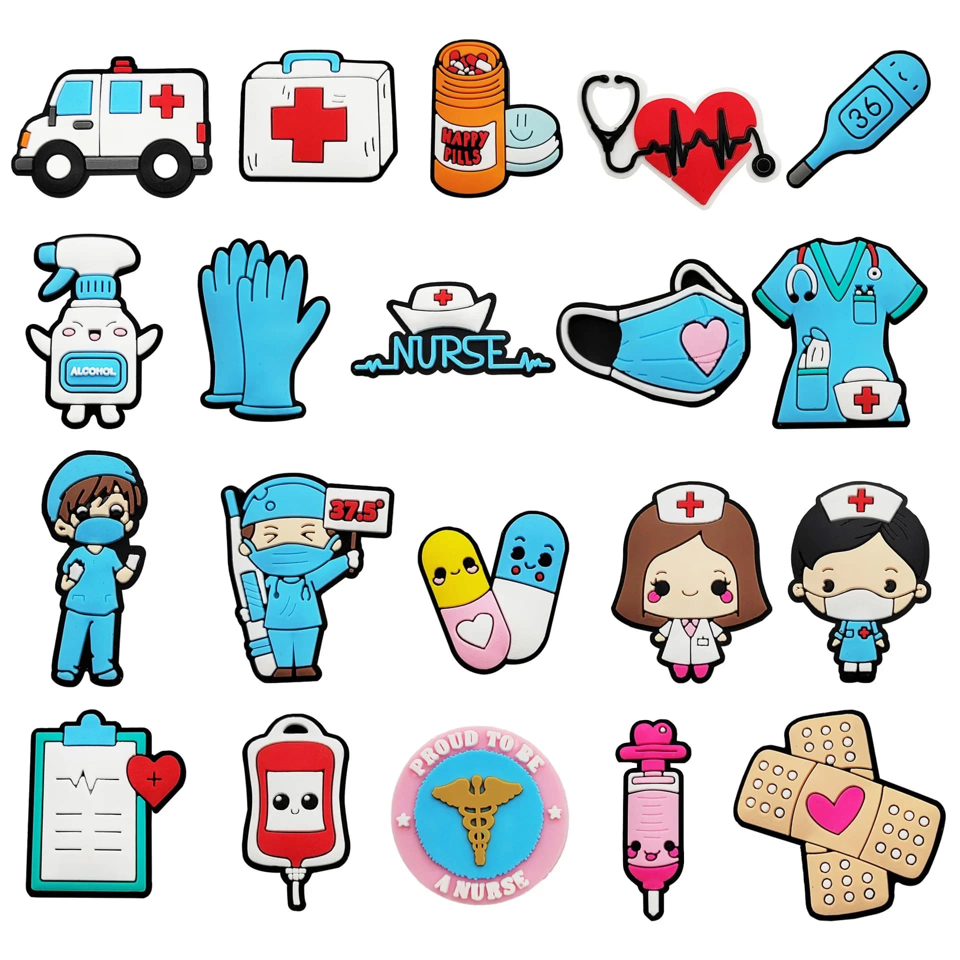 Nuovi ciondoli per scarpe in PVC da 1 pezzo per accessori Crocs distintivo per ospedale medico zoccoli per infermiere da donna fibbia per bambini spille per uomo decorazione Jeans