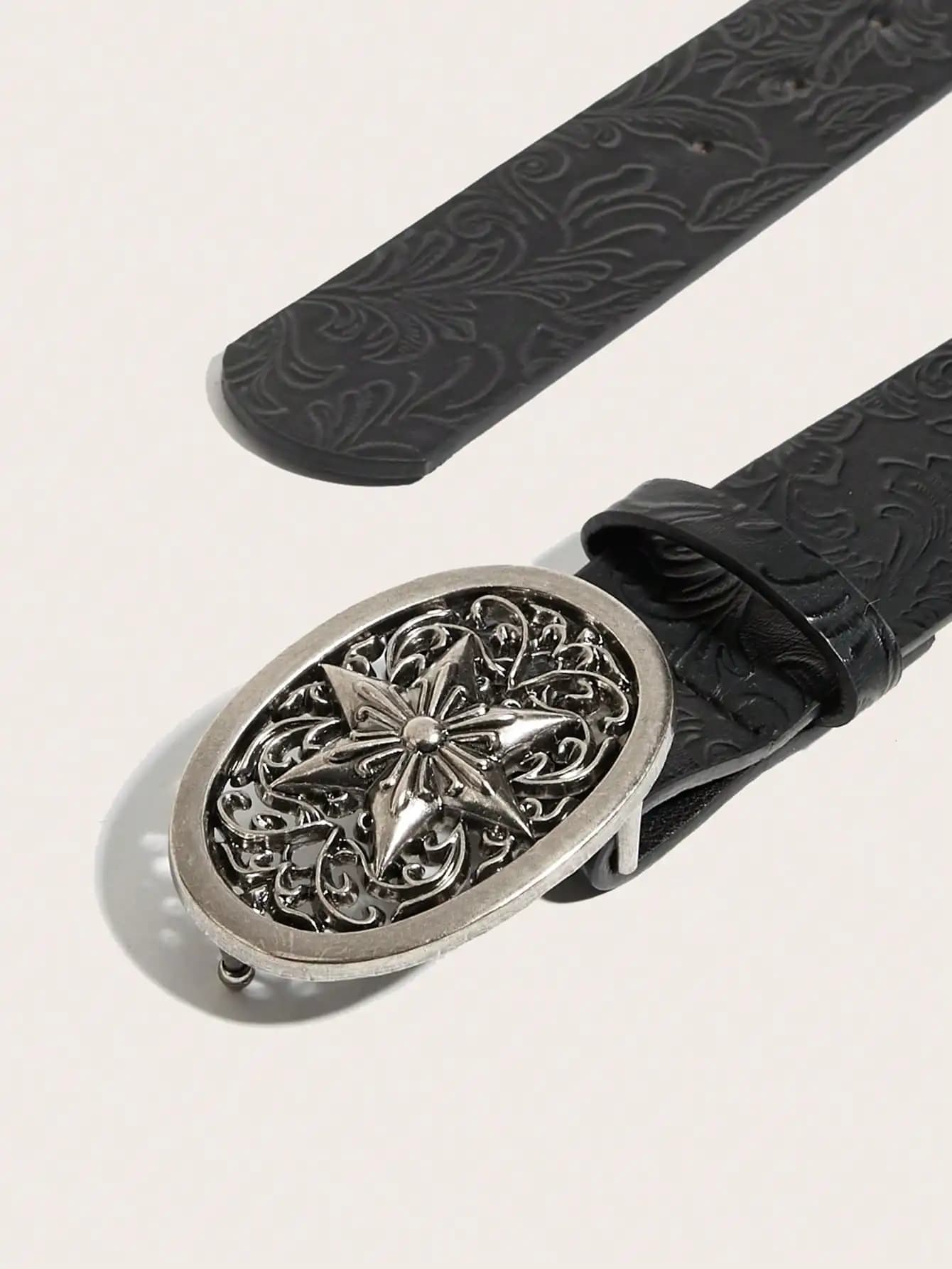 1 cintura in pelle PU stampata con fibbia in lega vintage, adatta per lo stile da cowgirl western