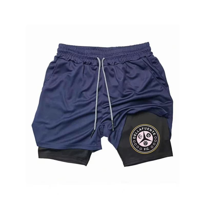Pantaloncini Neri a 2 Strati con Stampa Logo Vintage di Club Calcistici, Leggeri e Traspiranti, Perfetti per Allenamento e Streetwear Casual