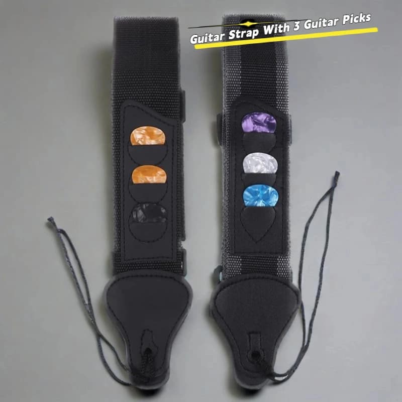 1 set di tracolla per chitarra con 3 plettri per chitarra supporti elettrici regolabili estremità in pelle PU accessori per cintura per tracolla per chitarra acustica