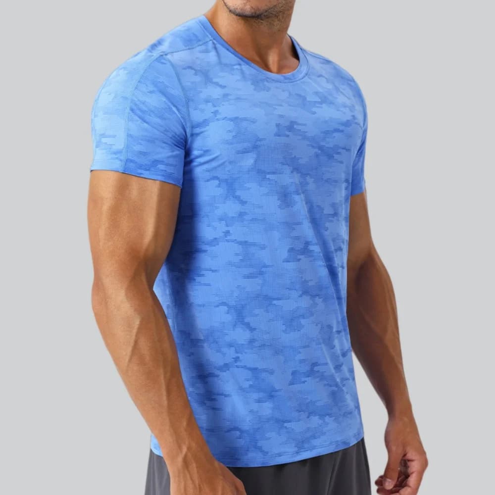 T-shirt girocollo da uomo, abbigliamento sportivo, estivo, da corsa, elastico, a maniche corte, ad asciugatura rapida, top sportivo, felpa da palestra, allenamento atletico