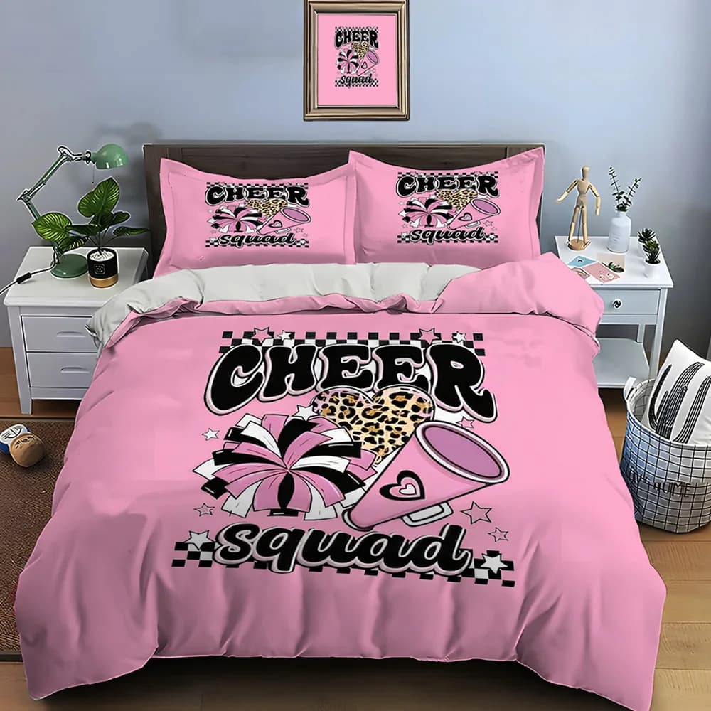 Set di biancheria da letto con stampa a tema Cheer, 3 pezzi, colore rosa, 1 copripiumino, 2 federe, per adulti e bambini, regalo di lusso, misura completa