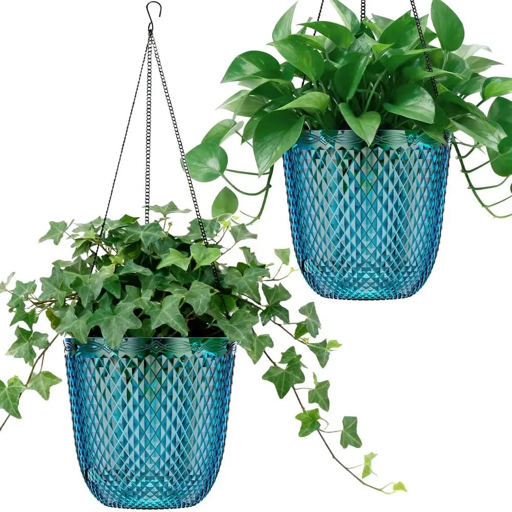 Self-irrigating Suspended Vases, Set of 2 Planters 7.2 Inner Plant Poles, Support for Plants with Draining Holes and 3 Hooks