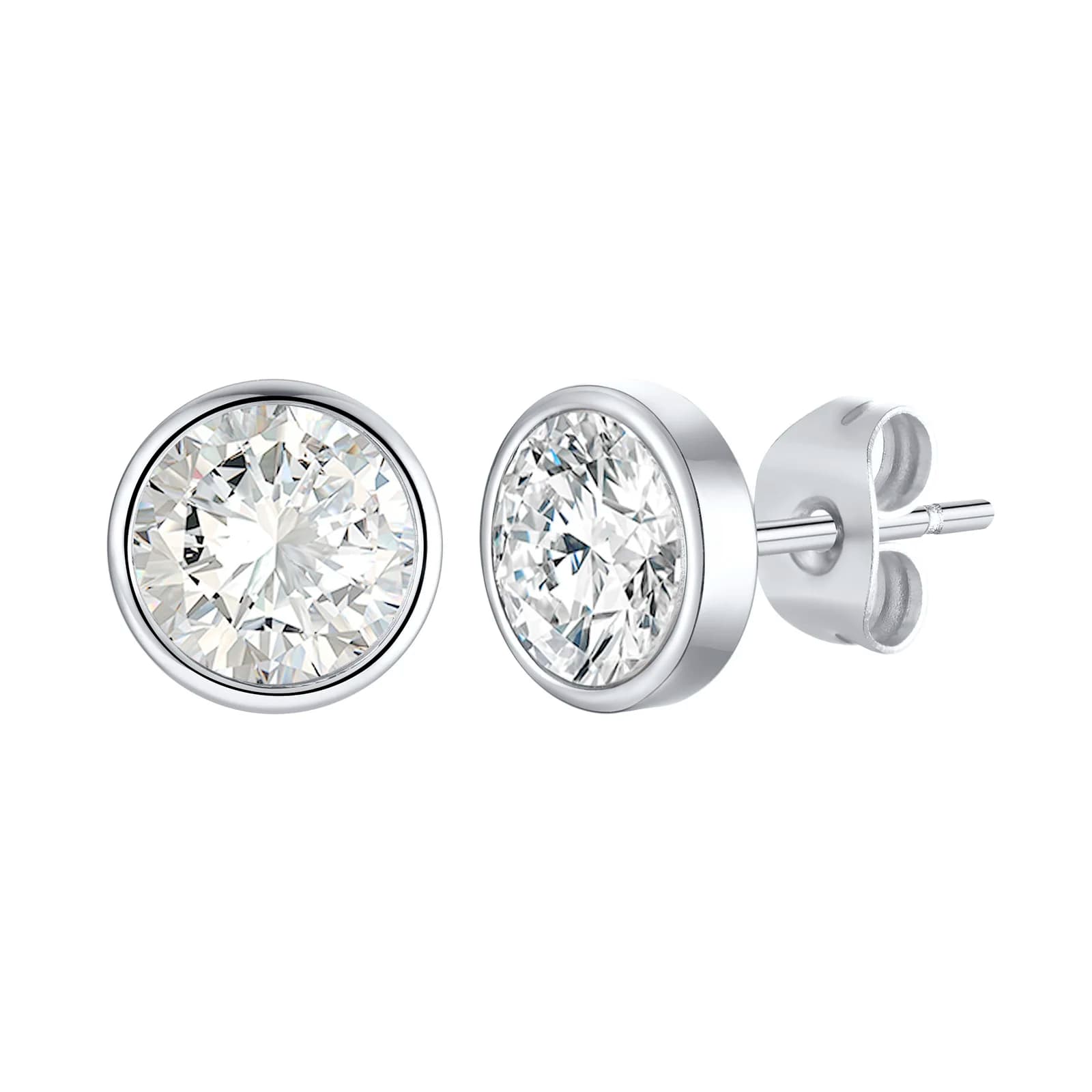 Orecchini a bottone rotondi con zirconi cubici da donna 8 mm, gioielli semplici Bohe in metallo in acciaio inossidabile