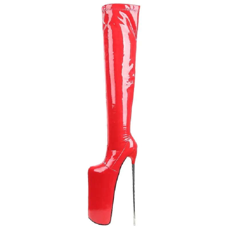 Stivali sexy sopra il ginocchio Piattaforma Ultra 19 cm Tacchi in metallo Stivali alti alla coscia Donna Discoteca elastica Spogliarellista fetish Scarpe da ballo