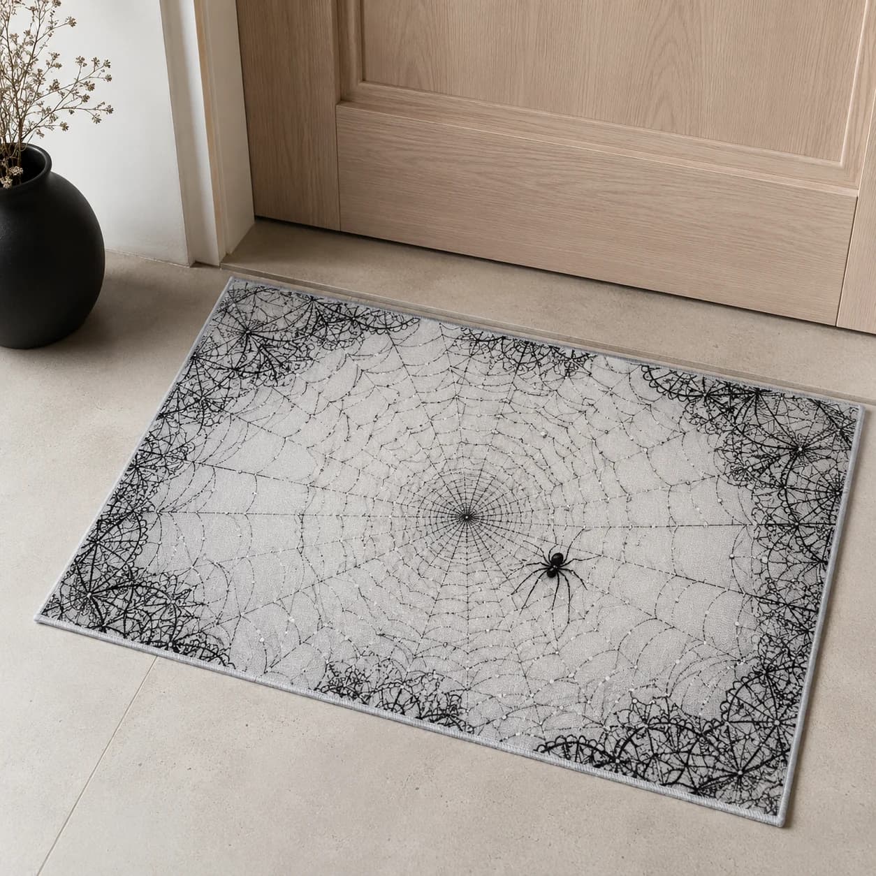 Trendy Creepy Spider Web Floor Doormat Personalized Witchy Halloween Absorbent Rug Custom Non‑Slip Wear‑Resistant Washable Mat