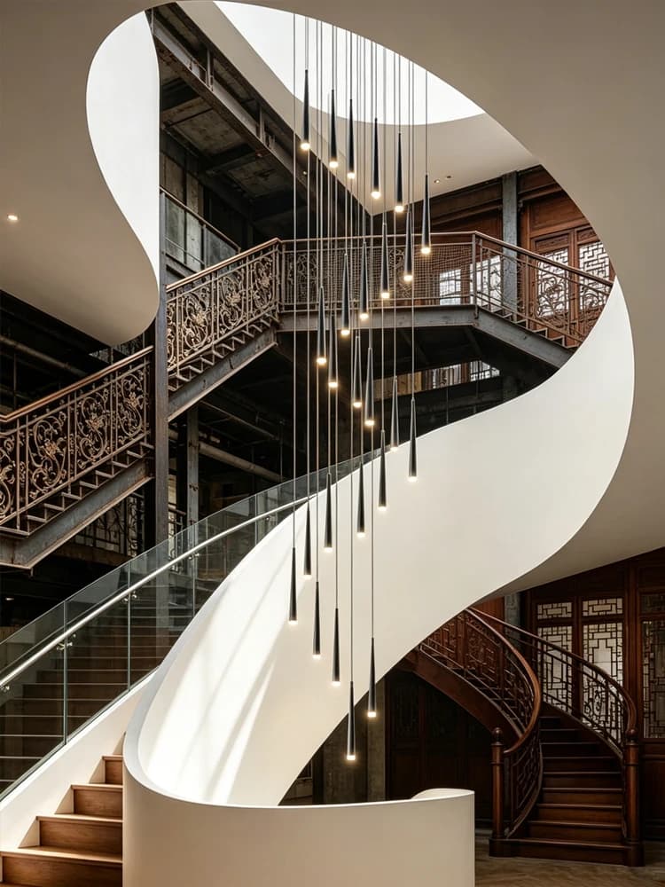 Modern Long Stair Chandelier Luxury Spiral LED Pendant Light For Villa Duplex Loft High Ceiling Hall Rotating Stairwell Lamp