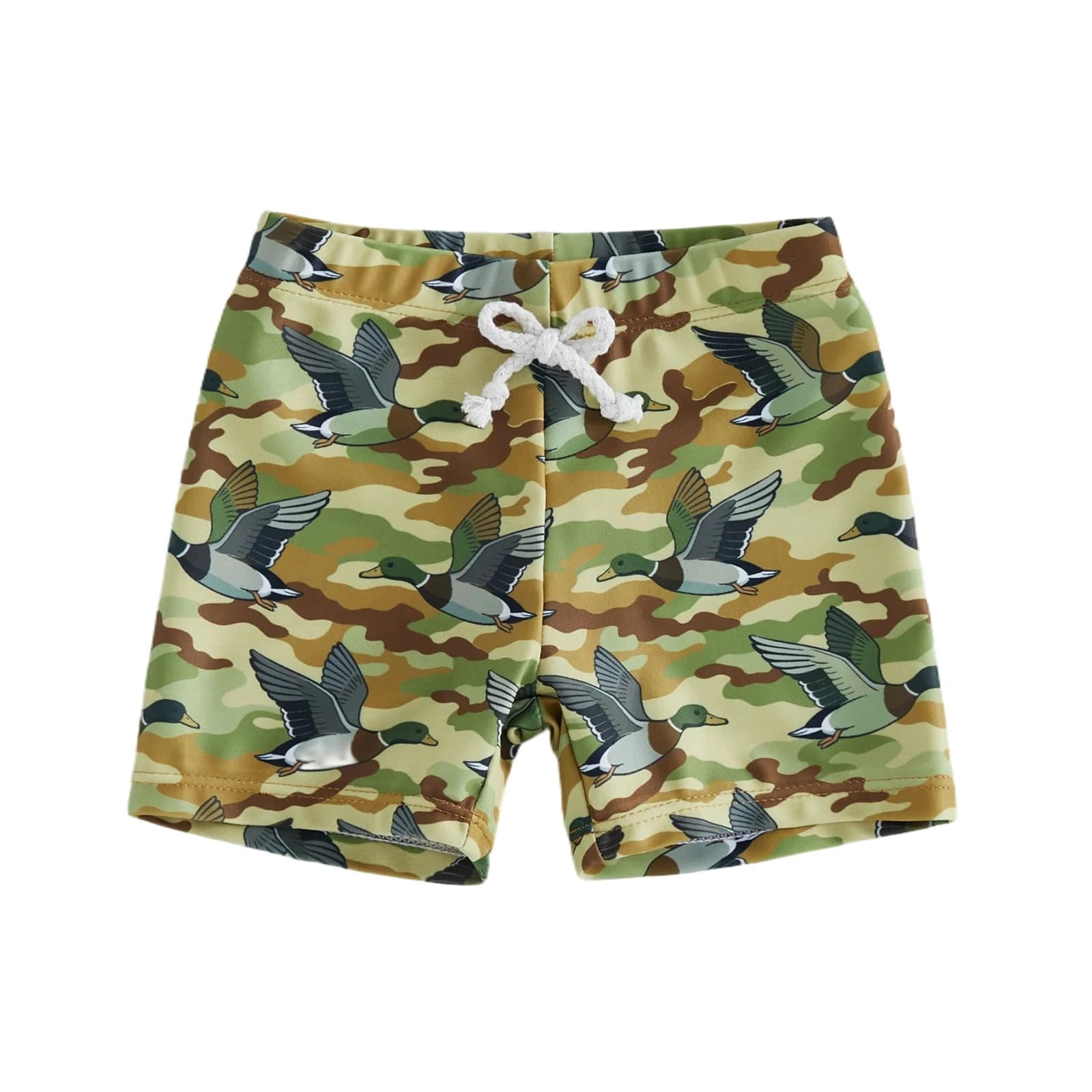 Costume da bagno per neonato, elegante pantaloncino da spiaggia casual con stampa di anatre e barche a vela per l'estate