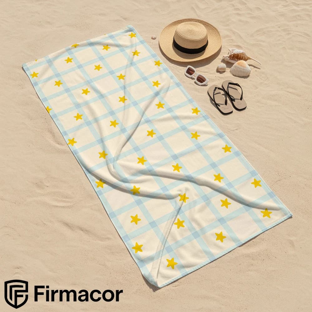 Check Star Grid Soft Portable Travel Towel Unisex Ultra Lightweight Microfiber Oversized Sand Free Quick Dry Beach Towel