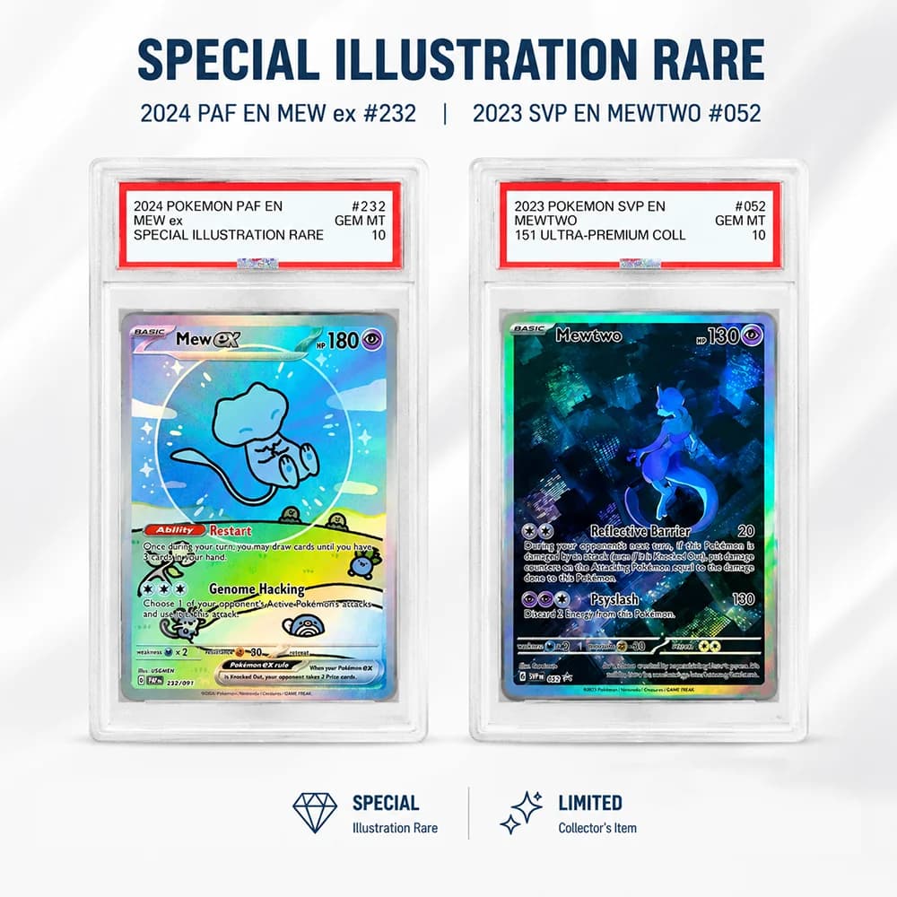 Anime PTCG DIY Proxy Graded Collection Card Mew Ex Illustration Rare Mewtwo Ultra Rare GEM MT 10 Swirl Holographic Label
