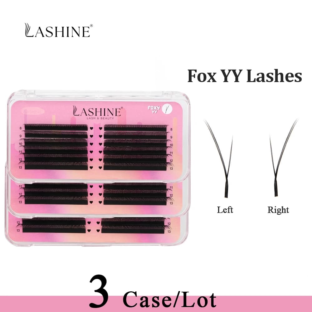 Lashine 3 Fox YY Case Brazilian Cilia Soft Volume 0.07mm Flying YY Left Eyelash and Right YY Fox Eyelash Extension