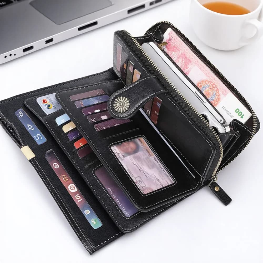 Vintage Women's Long Waist Wallet With Hinge Natural Leather Retro Card Holder Large Capacity Wallet For Girls
