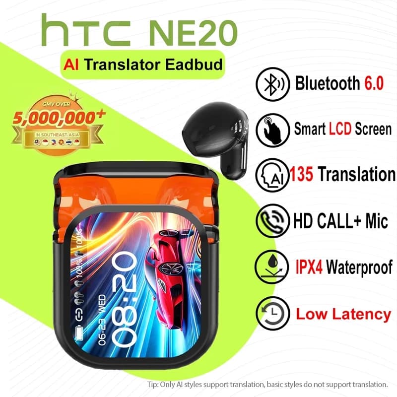 HTC NE20 Bluetooth Earphone Language Translate Wireless Earbud High Quality HIFI Sound Sports Game Music In Ear Headphones