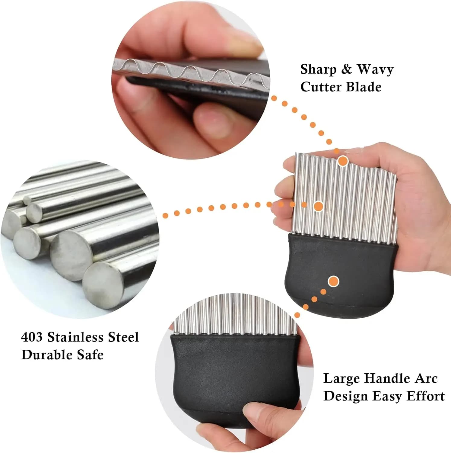 Crinkle Cutter,Upgraded Stainless Steel Crinkle Knife, Safety Kitchen French Fry Chip Cutter