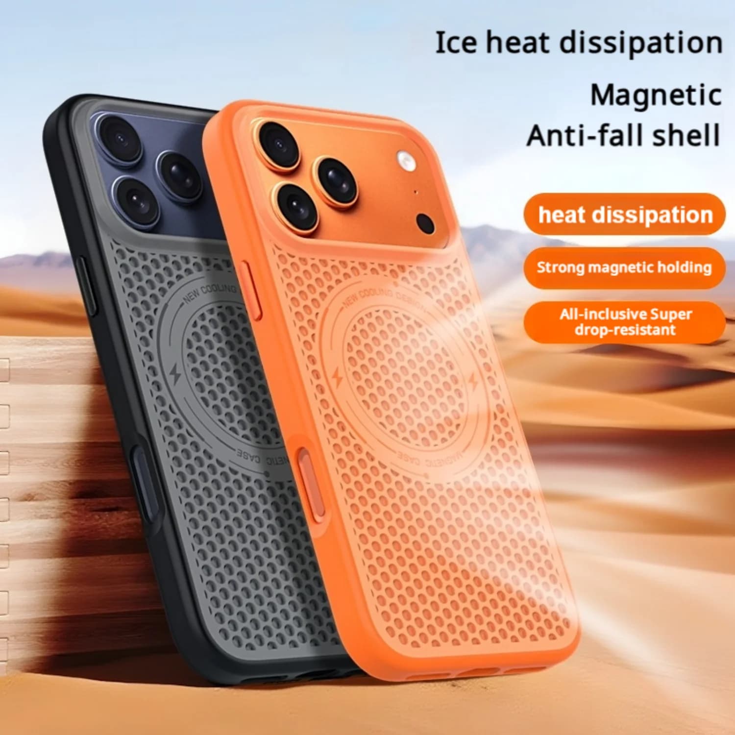 Custodia Magnetica per Ricarica Wireless con Raffreddamento per iPhone 17 Air 16 15 14 13 Pro Max, Cover Posteriore Rigida Traspirante Effetto Ghiaccio