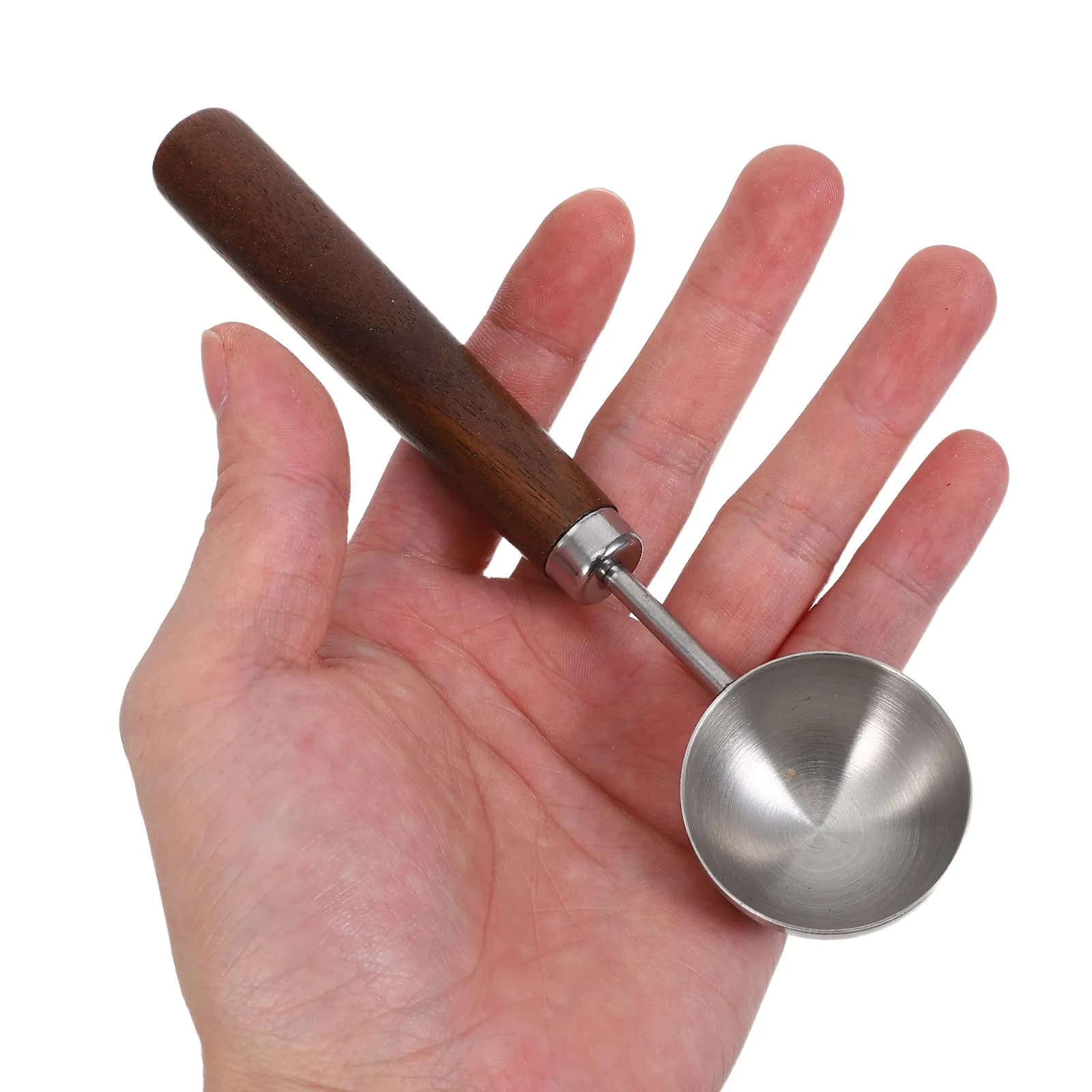 15Ml Stainless Steel Coffee Measuring Scoop with Walnut Wood Handle Ergonomic Non Slip Grip for Ground Beans Espresso Brewing