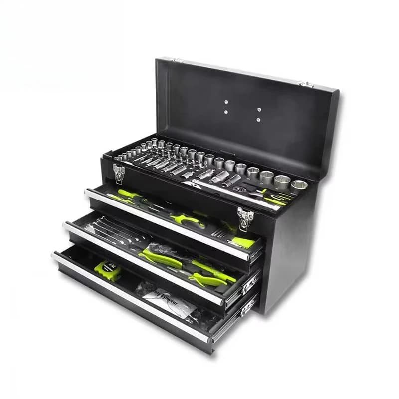 Set of hardware tools for portable car repair with four-layer iron box from 119 pieces with customizable waterproof OEM drawers