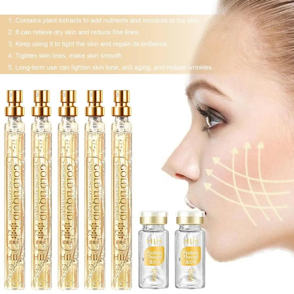 Siero viso in oro 24 carati Collagene attivo Filo di seta Essenza viso Siero ialuronico idratante antirughe per la cura della pelle del viso