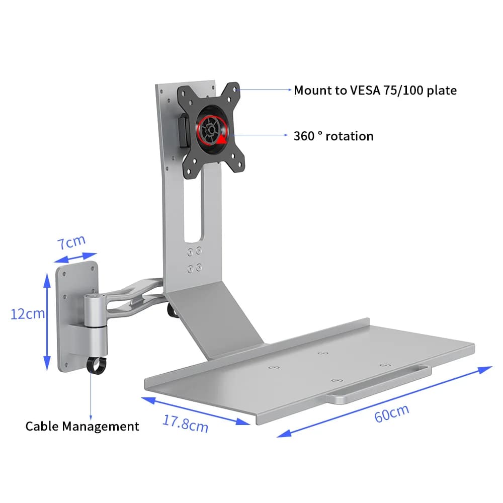 Portable Sit-Stand Work Desk VESA Compatible para Teclado Pared para de Trabajo Convertible​