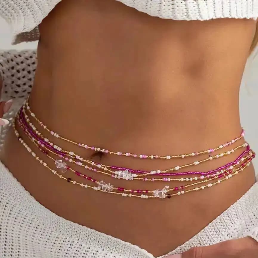 SHIXIN 6Pcs/Set Boho Colorful Rice Bead Waist Chain Women Sexy Bikini Multilayer Thin Belt Belly Chain Summer Beach Body Jewelry