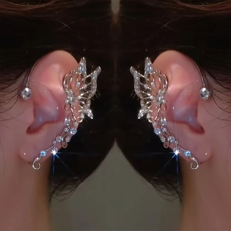 Orecchini a farfalla coreani alla moda con elfo, da appendere, per donna, gioielli di lusso di tendenza 2026, orecchini finto ear cuff senza foro
