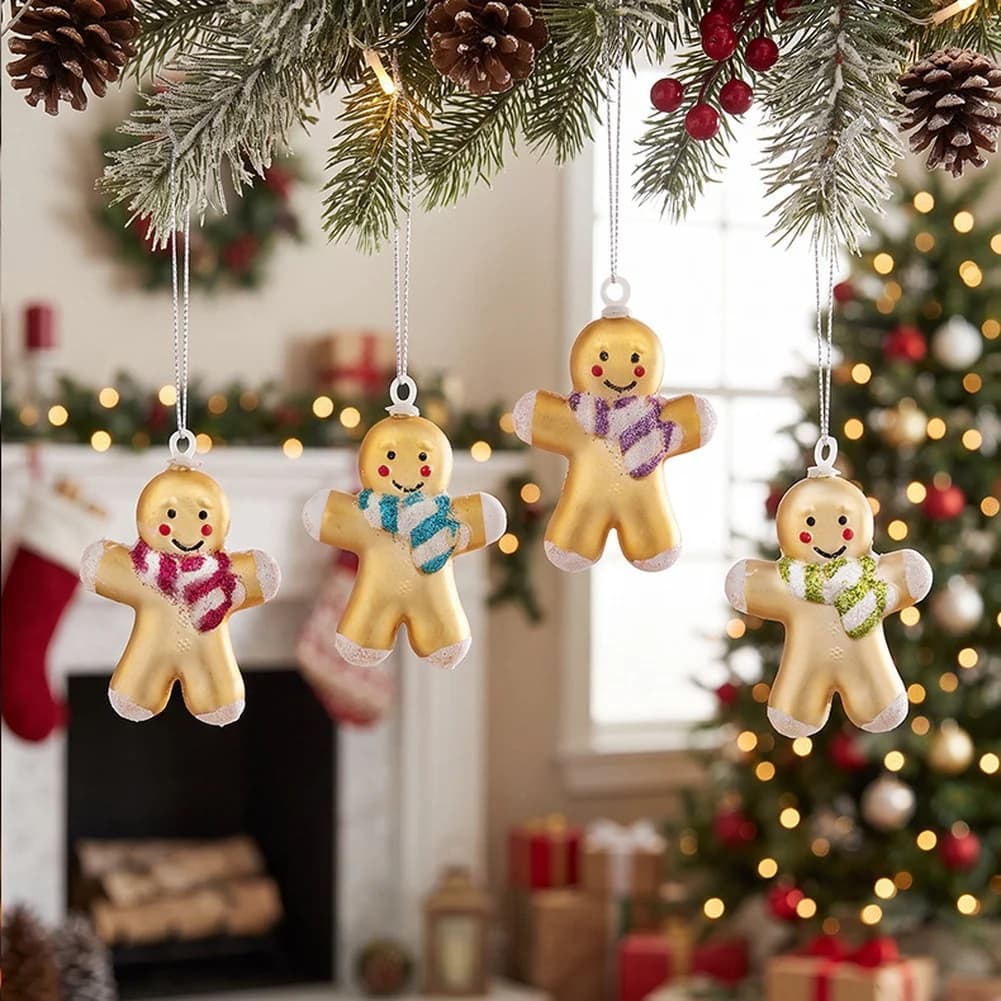 Glitter Christmas Decoration Ornaments Set Lollipop Spiced Cookie Stocking Shaped Hanging Pendants Xmas Tree Home Party Decor