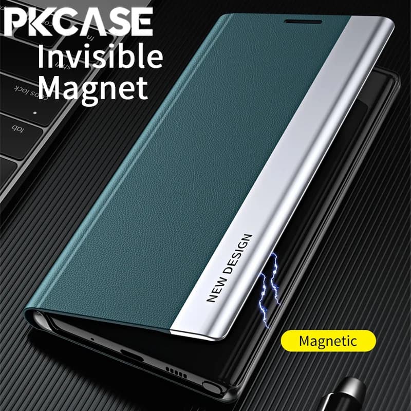PKCASE Magnetic Flip Leather Phone Case For iPhone 17 Air 16e 16 15 14 Pro Max Flip Bracket Cover For iPhone 16 15 14 Plus