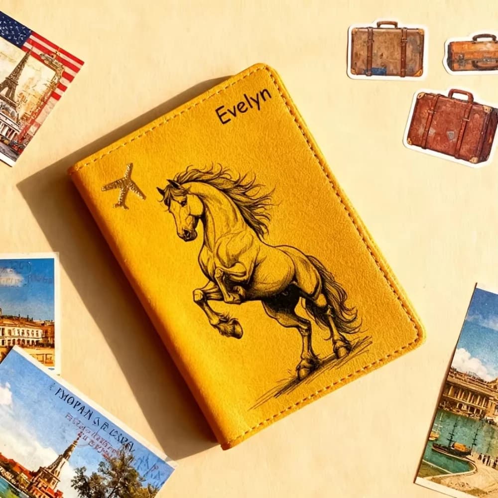 Custom Name Horse Pattern Passport Cover, Lightweight Durable Women Travel Document Holder Ideal Holiday Gift
