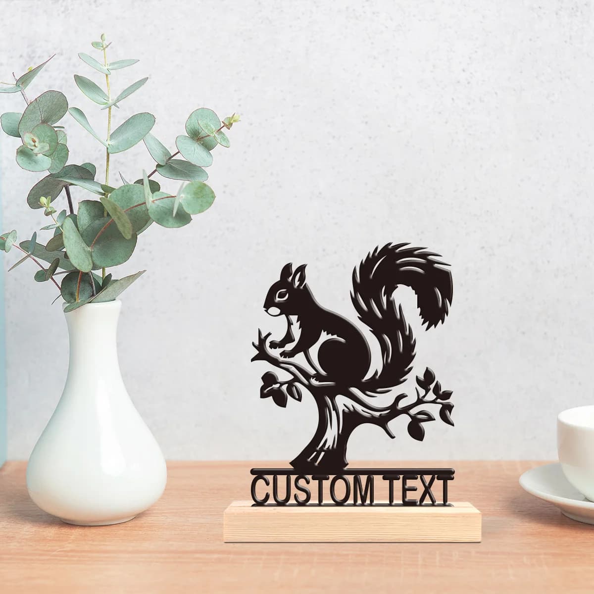 1pc Interesting Metal Desktop Decoration Custom Content With Wooden Base Decorative Gifts, Metal Statue Ornaments