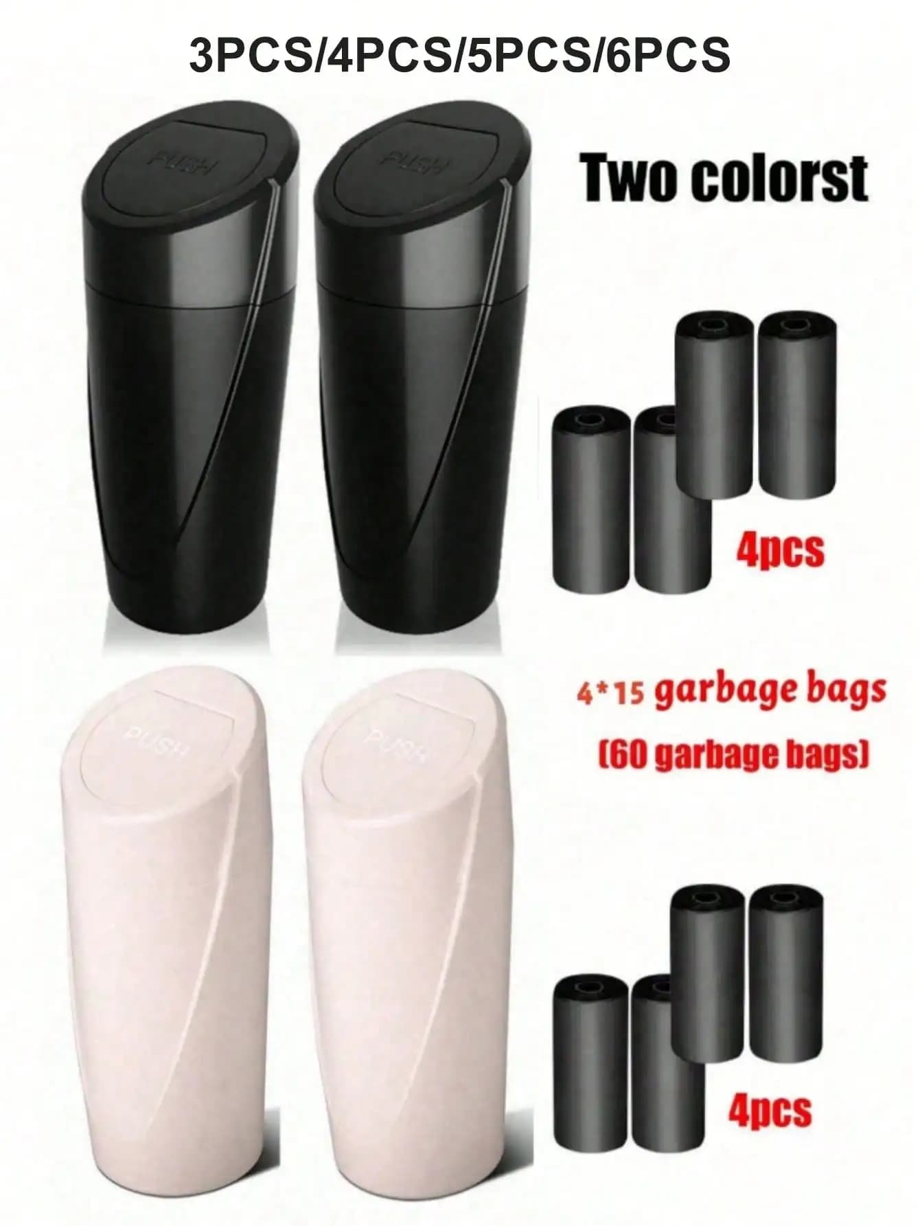 6PCS/5/4/3pcs Set Car Trash Can Bin With Lid, Car Garbage Can Cup Holder, Portable Leakproof Automotive Garbage Can Bin With Trash Bags, Vehicle Front Back Seat Organizers And Storage For Car, Home, Office.