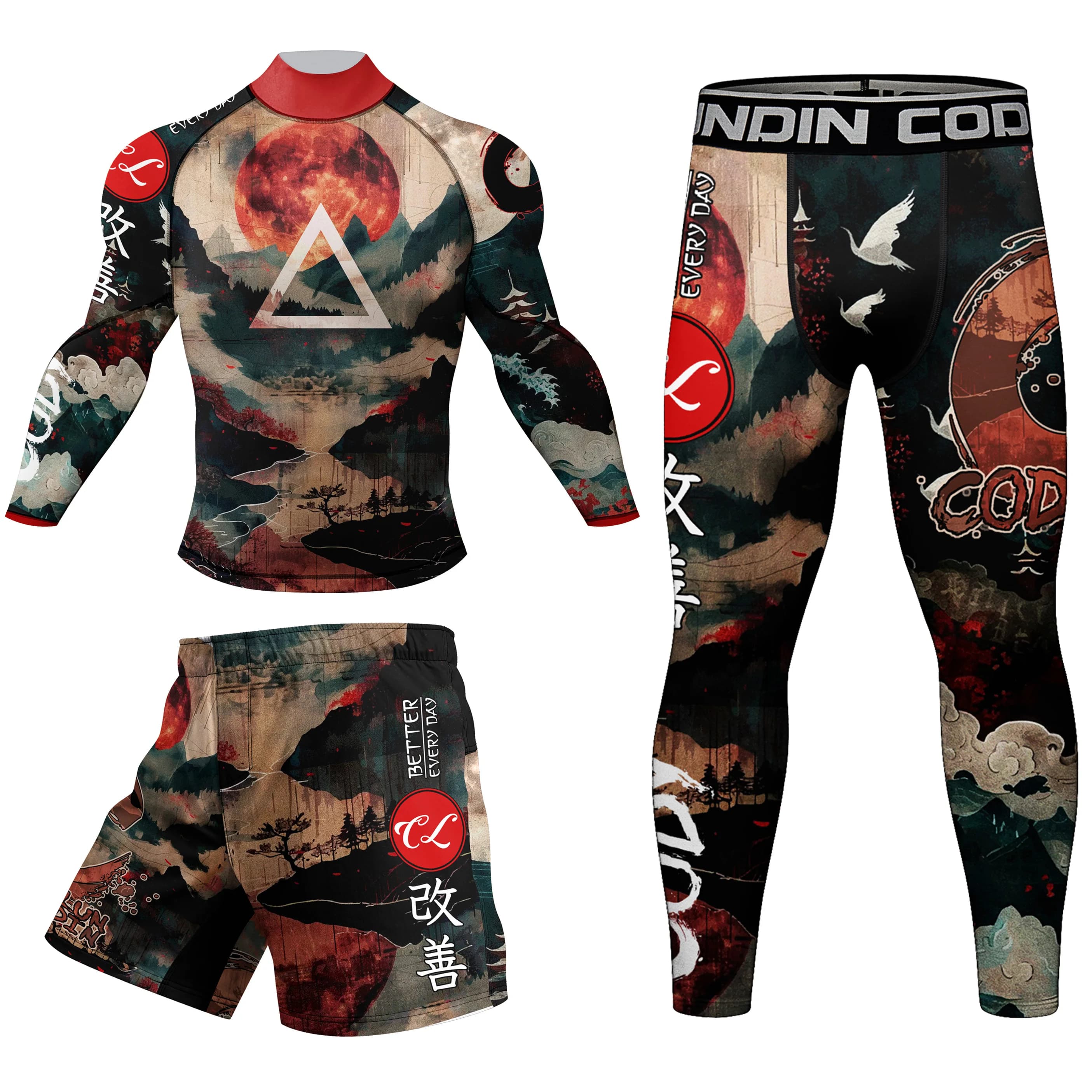 Rubber Anti Gym Clothes Mma Rash Guard Kick boxing Muay Tait Shorts Jogging Box Sportsuit Rushguard For MenT shirt +Pants Set
