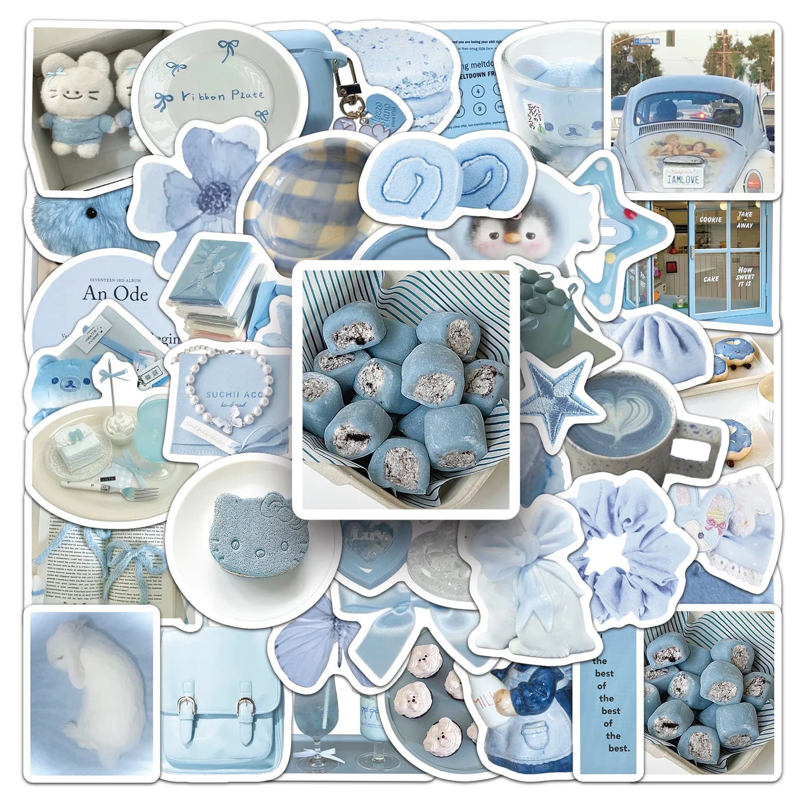 50 Pezzi Adesivi Estetici Blu Stile INS per Decorazione Fai-da-Te di Telefoni, Valigie, Laptop, Chitarre, Bici, Skateboard, Frigoriferi, Caschi e Giocattoli per Bambini