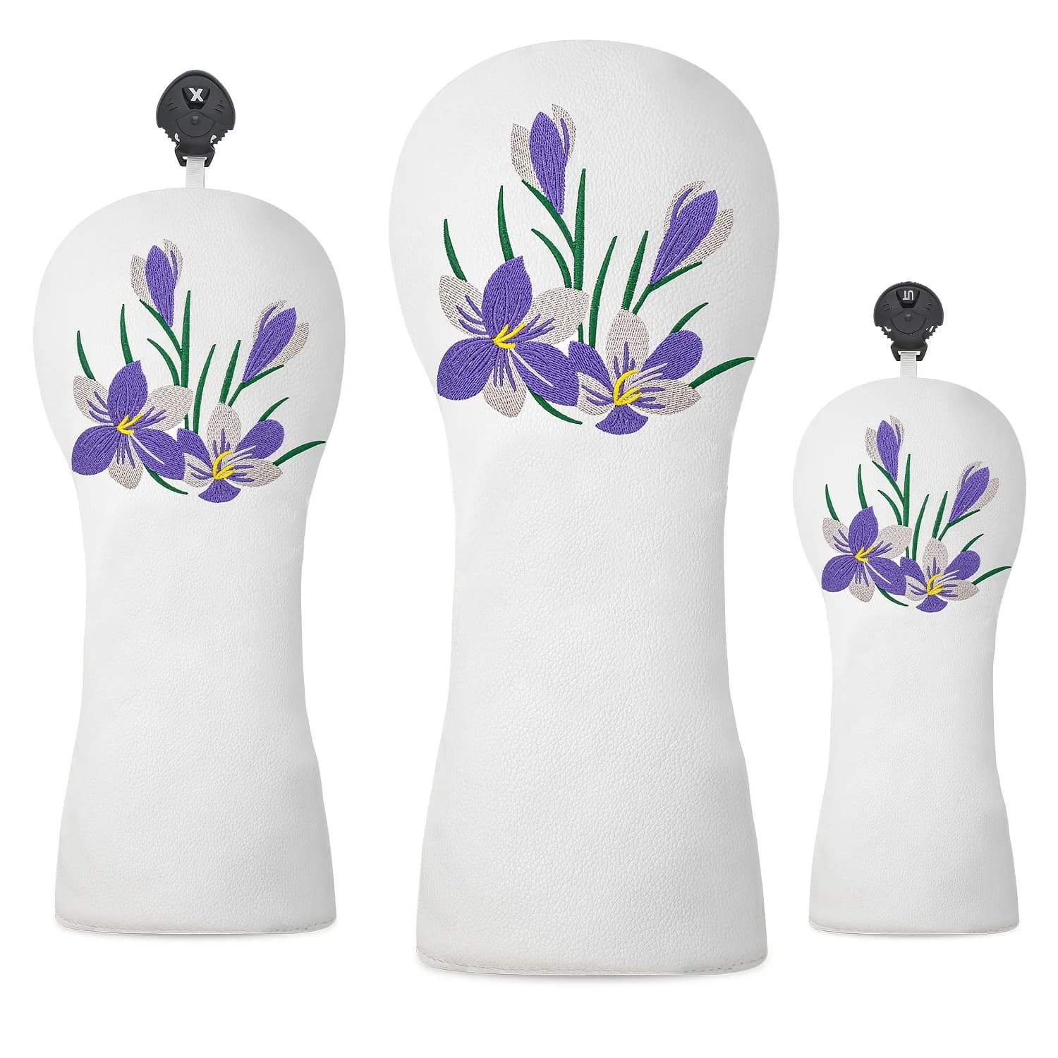 Copricapo da golf 1 pezzo/3 pezzi per driver, fairway e ibridi - Design con fiori viola, adatto per uomo e donna