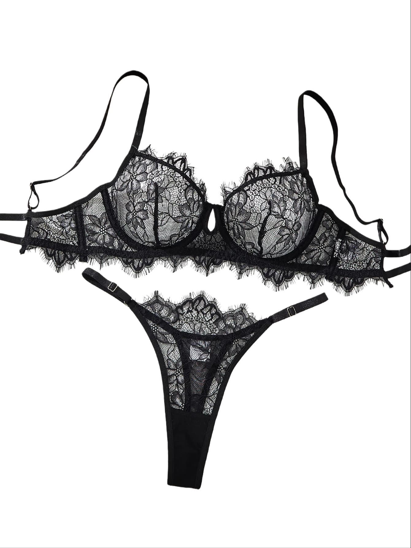 Set di slip reggiseno in pizzo nero per donna Intimo trasparente romantico sexy con fiori Vedi attraverso la lingerie erotica