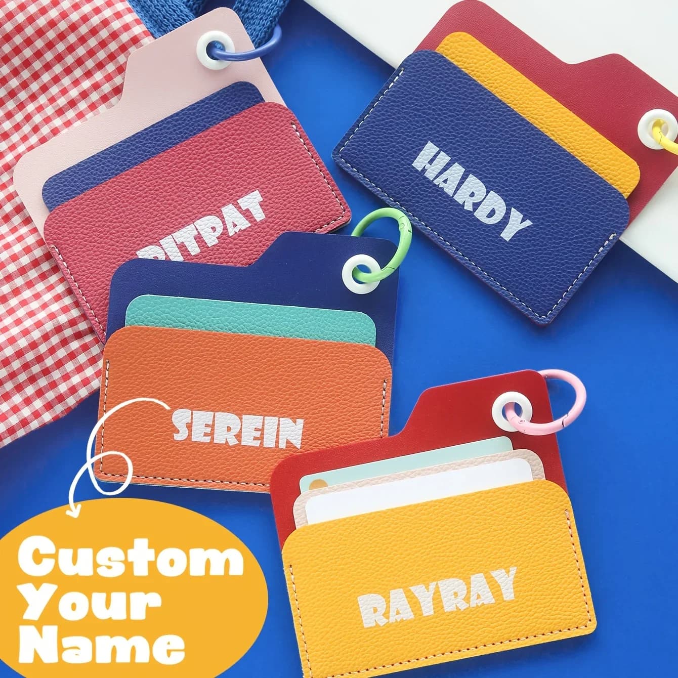 1 Porta Biglietti da Visita Colorato Personalizzabile con Gancio Carino, Portafoglio Piccolo in Ecopelle a Colori Contrastanti con Tasca Frontale