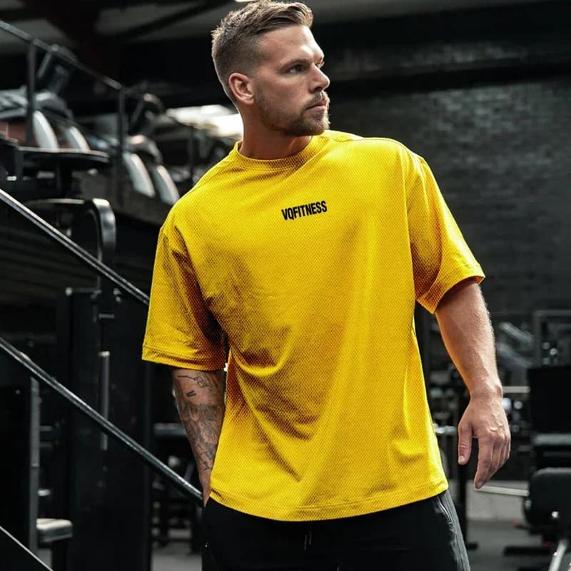 Summer Men Clothing Oversized Style Half Sleeve Tees Running Gym Sports Mesh Round Neck T Shirt Fashion Pumping iron T-shirts