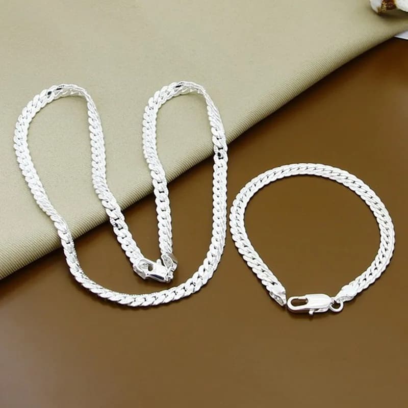 Bracciale con collana a catena laterale da 5 mm per donna uomo moda fascino matrimonio donna uomo set di gioielli di moda gioielli Collares Para Mujer