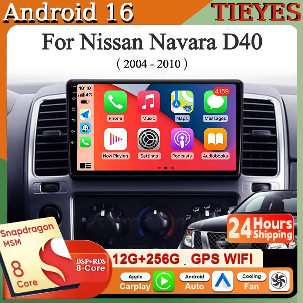 Android 16 Carplay&Auto Car Radio Navigation Multimedia Stereo Player QLED GPS For Nissan Navara D40 2004 - 2010