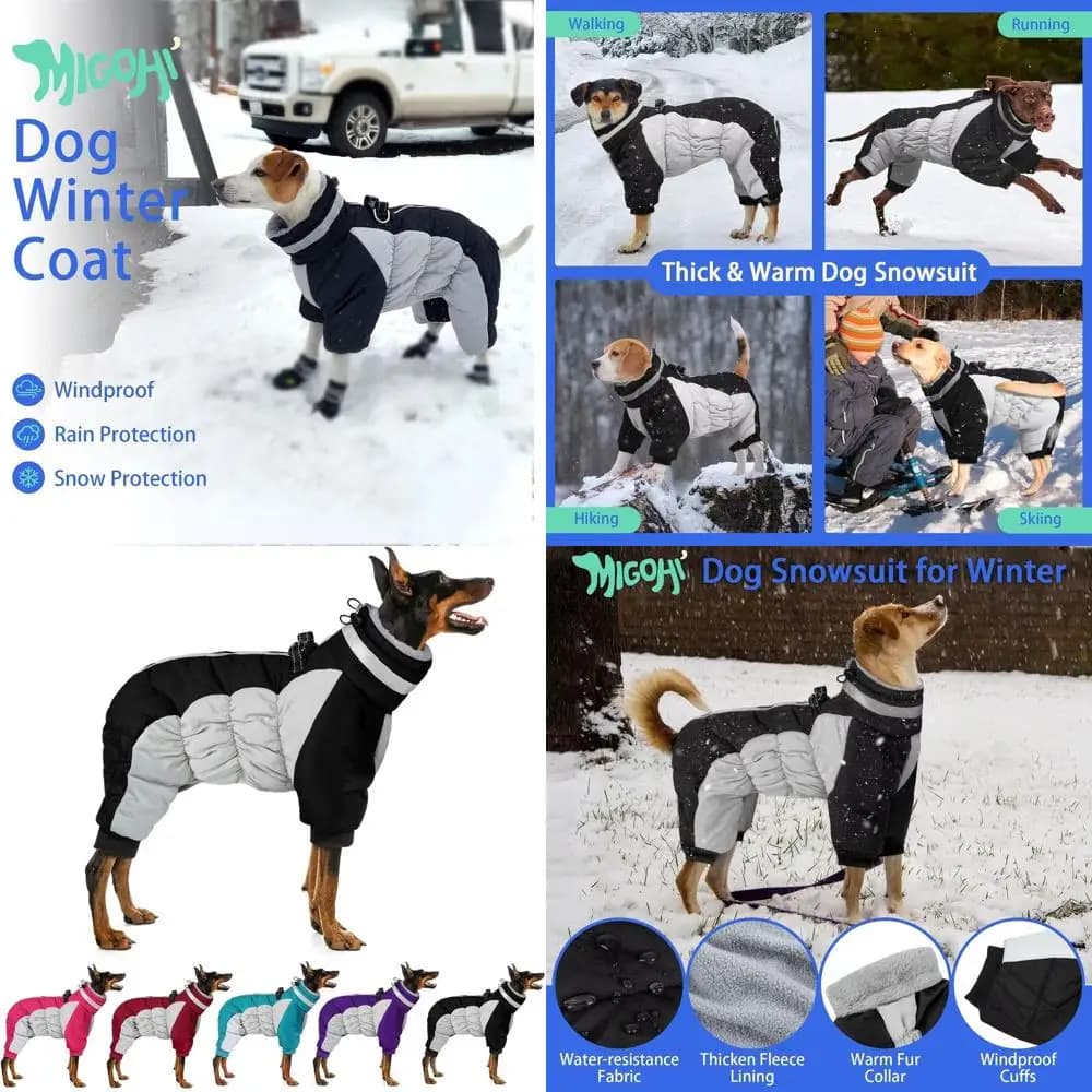 Cappotto invernale riflettente per cani con imbracatura, giacca in pile, tuta da neve a quattro gambe per cani di taglia media, M
