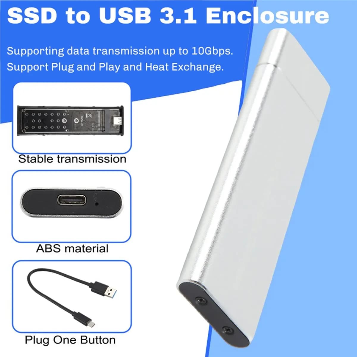 Adattatore per SSD NVMe M.2 A46U, Enclosure Esterno USB C 3.1 Gen2 10Gbps, Lettore NVMe, Case NVMe Argento