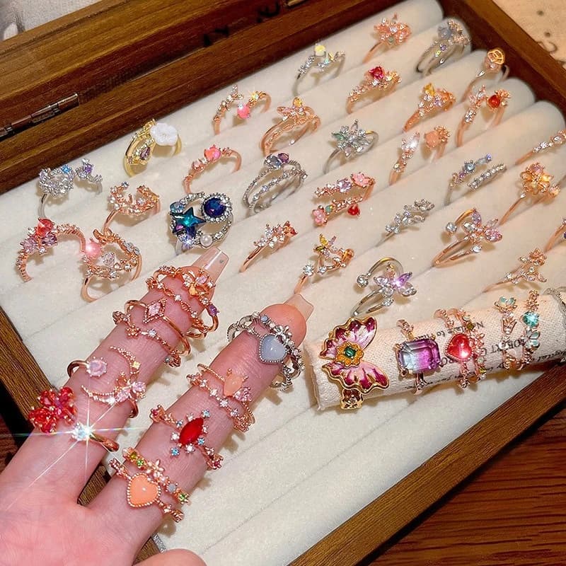 Anelli Aperti a Cuore con Zirconi Scintillanti di Lusso Leggero, Anello Personalizzato Romantico per Dito Indice, Gioielli alla Moda, Regali all'Ingrosso