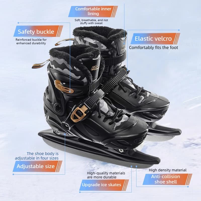 Multi-Size Adjustable Ice Skating Shoes for Beginners Hard‑Shell Anti‑Collision Warm & Comfortable Ice Blade Skate Shoes 1 Pair